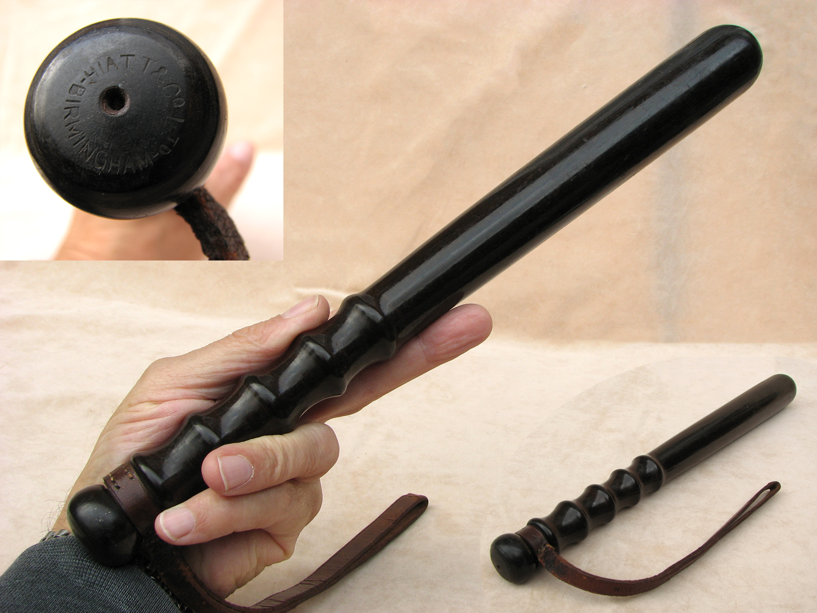Early 20th century hardwood truncheon signed Hiatt & Co Ltd Birmingham